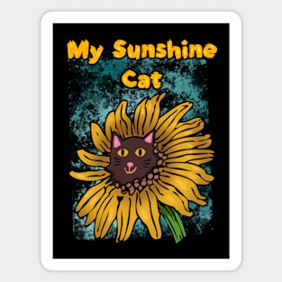 My Sunshine Cat Green Blue Background Sunflower Magnet